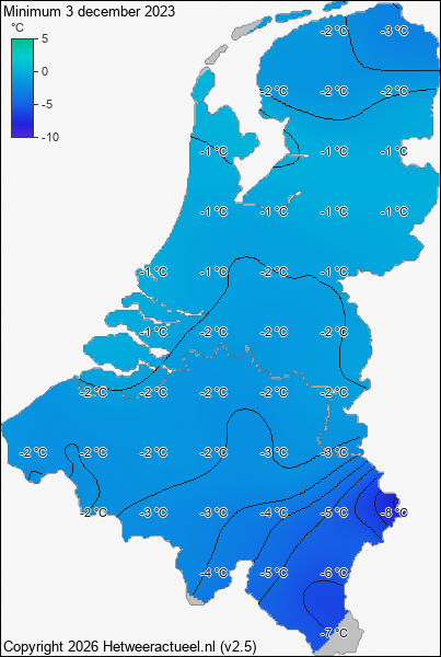 Minimum temperatuur 3 december 2023