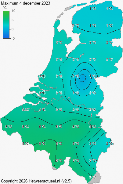 Maximum temperatuur 4 december 2023