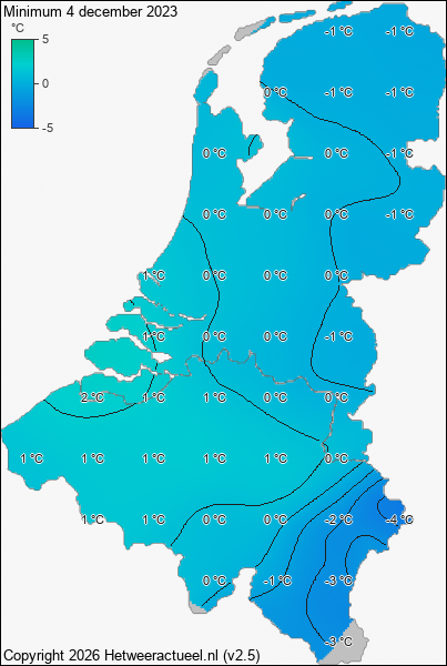 Minimum temperatuur 4 december 2023