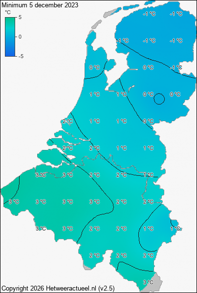 Minimum temperatuur 5 december 2023
