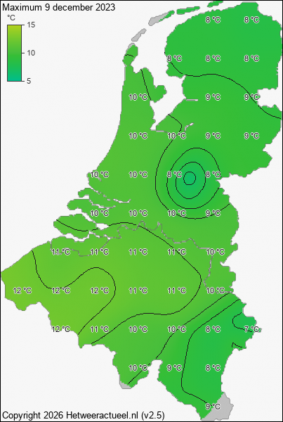 Maximum temperatuur 9 december 2023