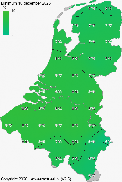 Minimum temperatuur 10 december 2023