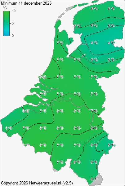 Minimum temperatuur 11 december 2023