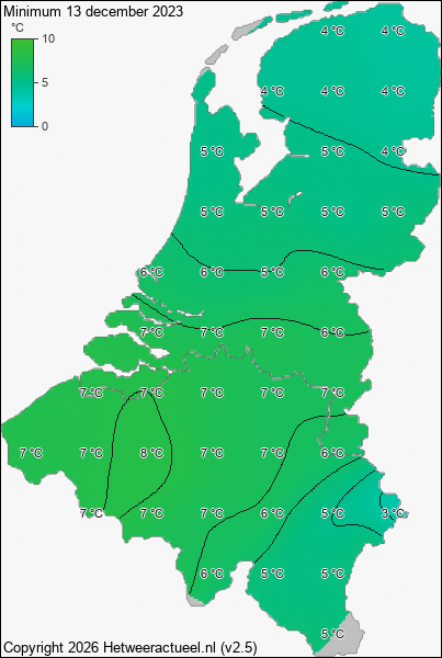 Minimum temperatuur 13 december 2023