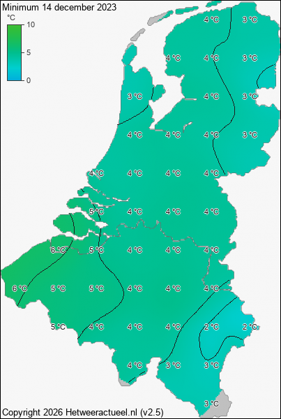 Minimum temperatuur 14 december 2023