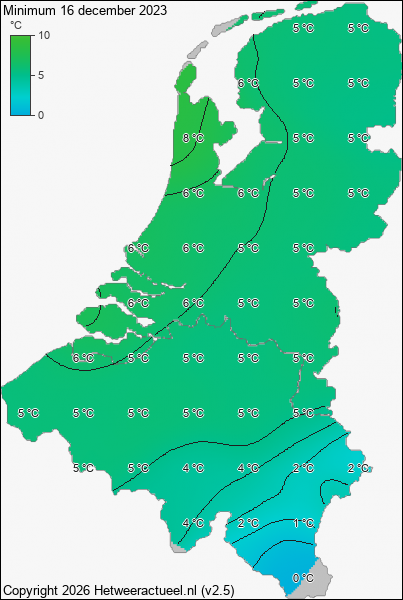 Minimum temperatuur 16 december 2023