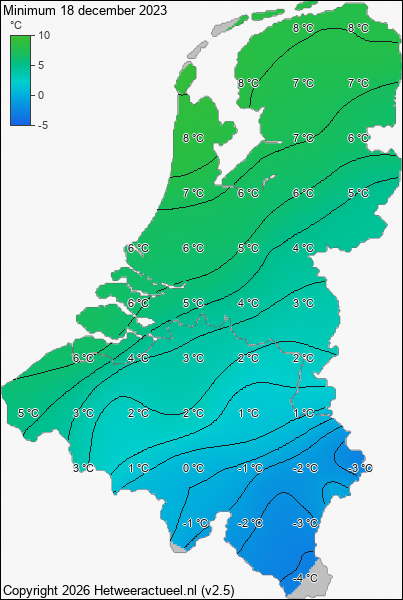 Minimum temperatuur 18 december 2023