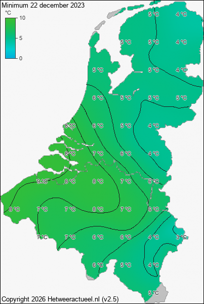 Minimum temperatuur 22 december 2023