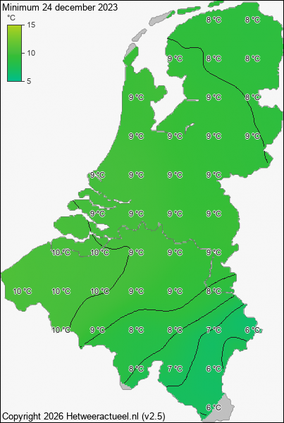Minimum temperatuur 24 december 2023