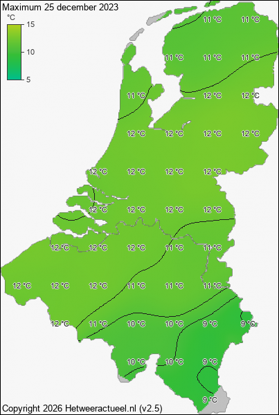 Maximum temperatuur 25 december 2023