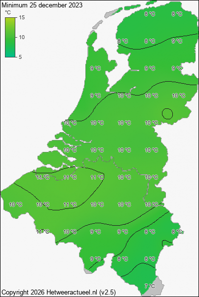 Minimum temperatuur 25 december 2023