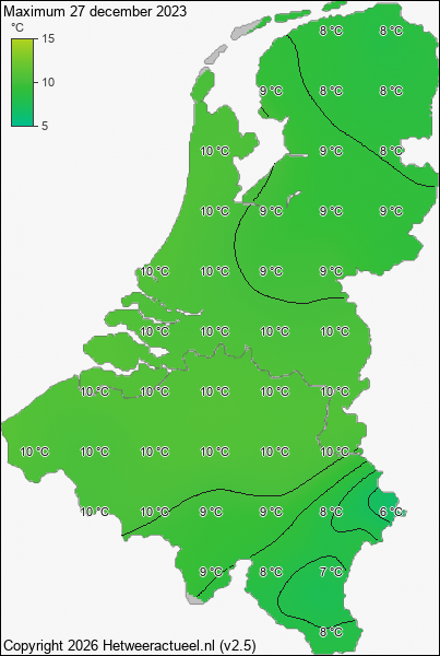 Maximum temperatuur 27 december 2023