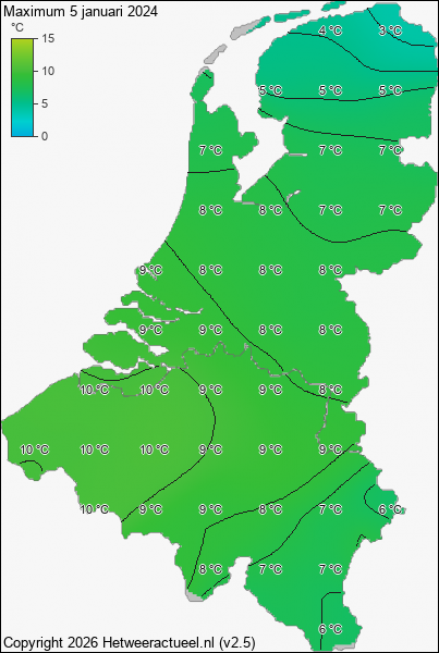 Maximum temperatuur 5 januari 2024