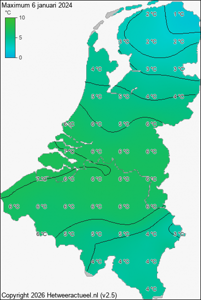 Maximum temperatuur 6 januari 2024