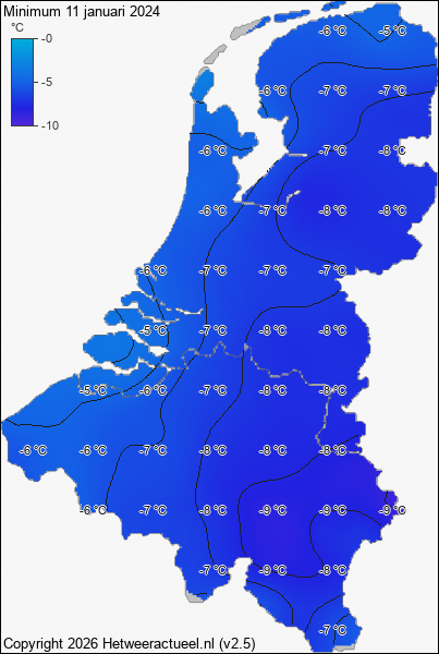 Minimum temperatuur 11 januari 2024