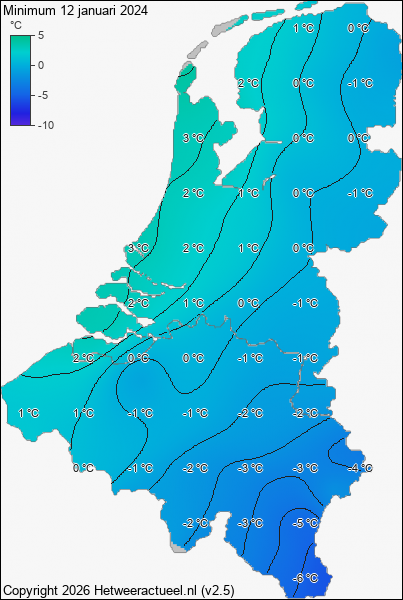 Minimum temperatuur 12 januari 2024