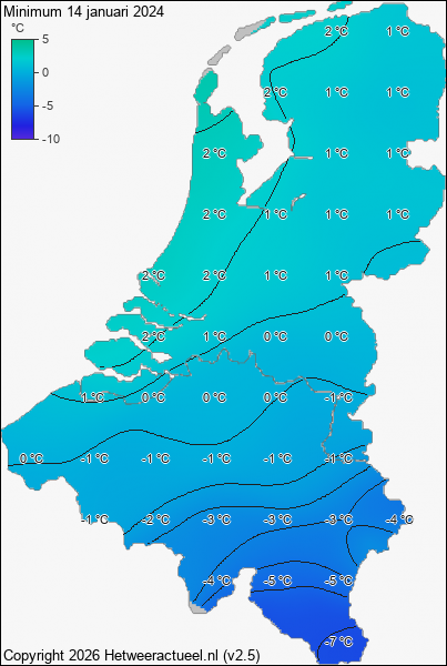 Minimum temperatuur 14 januari 2024