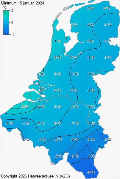 Minimum temperatuur 15 januari 2024