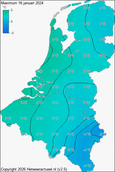 Maximum temperatuur 16 januari 2024