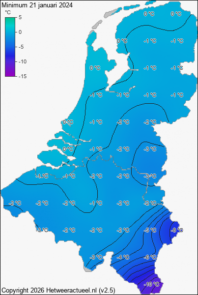 Minimum temperatuur 21 januari 2024