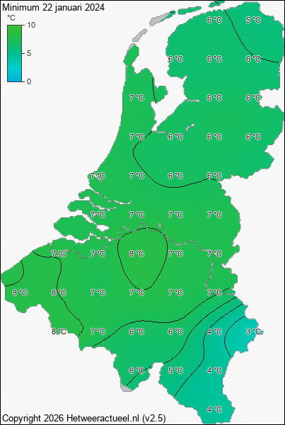 Minimum temperatuur 22 januari 2024