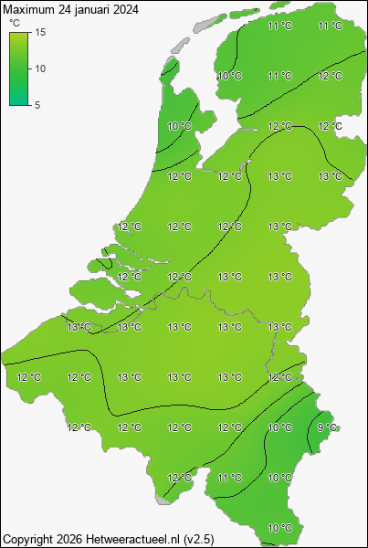Maximum temperatuur 24 januari 2024