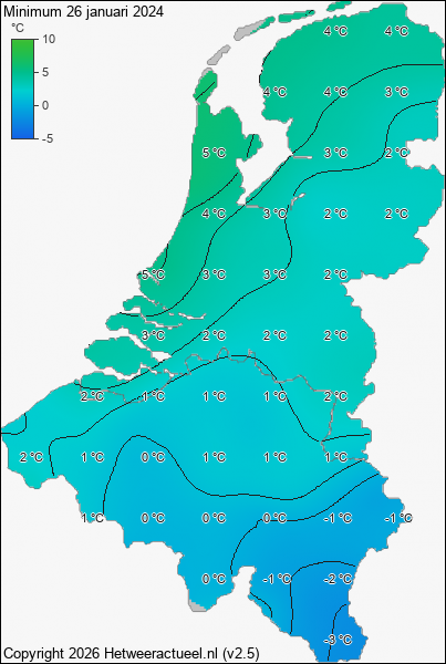 Minimum temperatuur 26 januari 2024