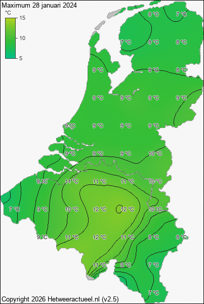 Maximum temperatuur 28 januari 2024