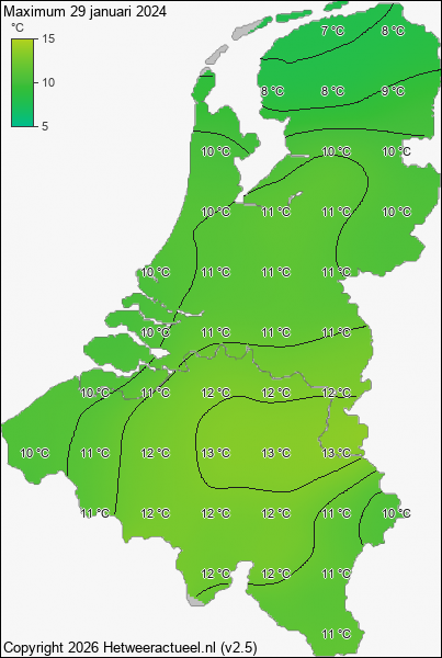 Maximum temperatuur 29 januari 2024