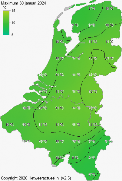 Maximum temperatuur 30 januari 2024