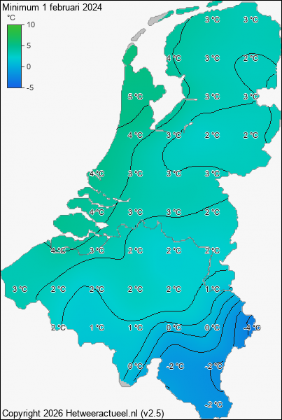 Minimum temperatuur 1 februari 2024