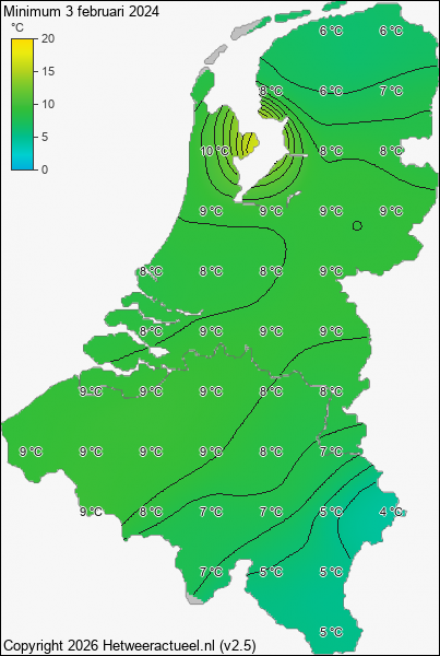 Minimum temperatuur 3 februari 2024