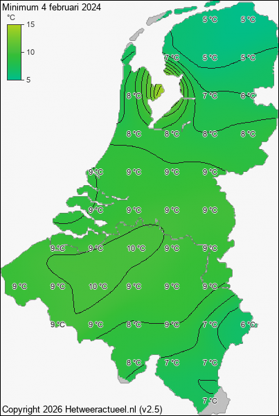 Minimum temperatuur 4 februari 2024