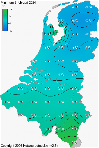 Minimum temperatuur 8 februari 2024