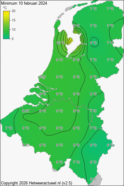 Minimum temperatuur 10 februari 2024