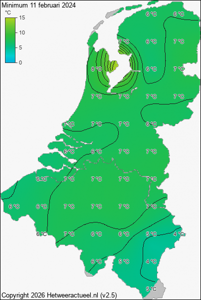 Minimum temperatuur 11 februari 2024