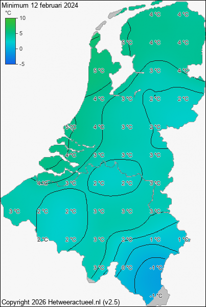 Minimum temperatuur 12 februari 2024