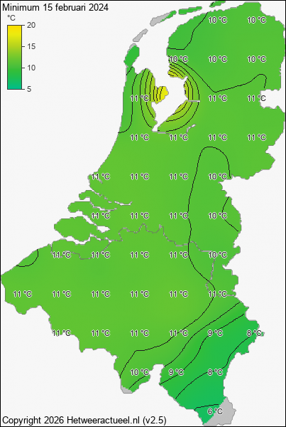 Minimum temperatuur 15 februari 2024