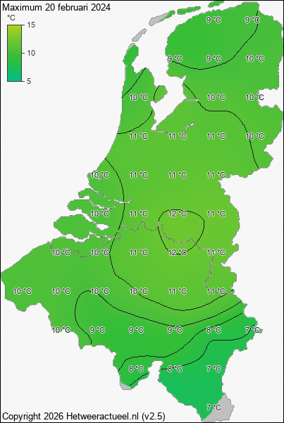 Maximum temperatuur 20 februari 2024