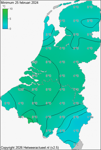 Minimum temperatuur 25 februari 2024