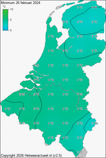 Minimum temperatuur 26 februari 2024