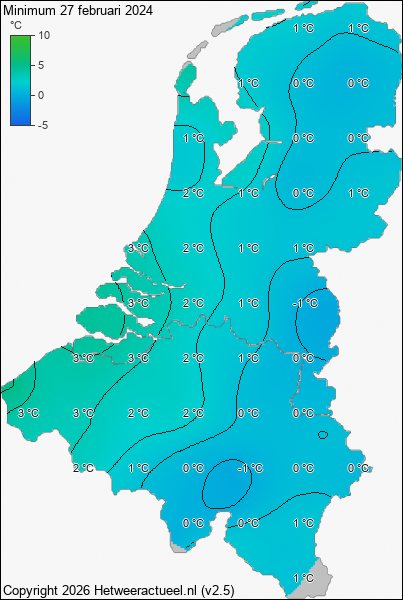Minimum temperatuur 27 februari 2024