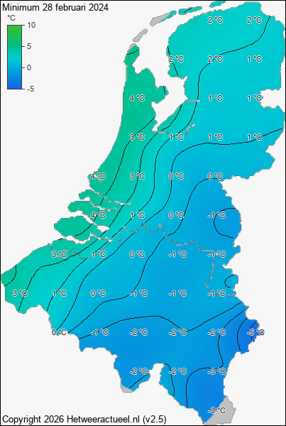 Minimum temperatuur 28 februari 2024
