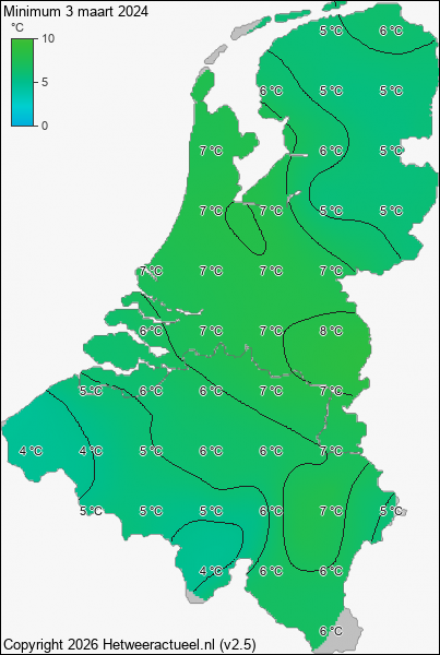 Minimum temperatuur 3 maart 2024