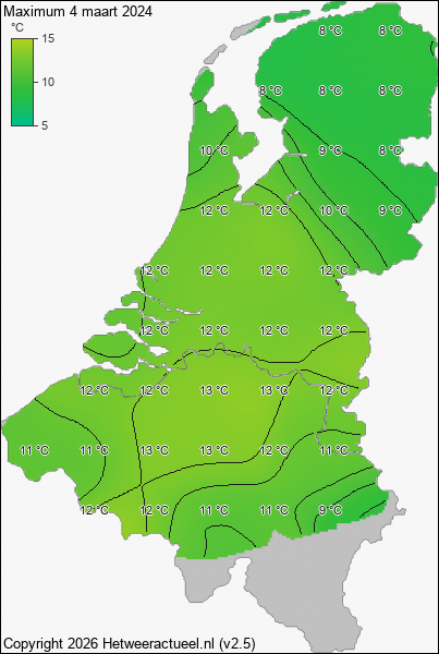 Maximum temperatuur 4 maart 2024