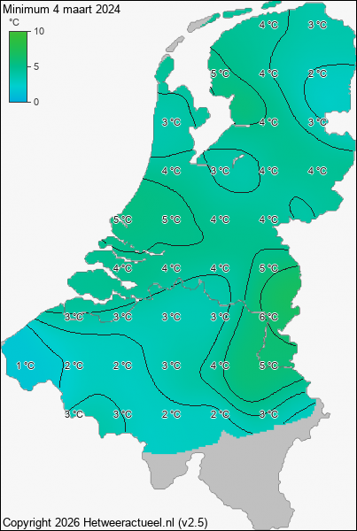 Minimum temperatuur 4 maart 2024