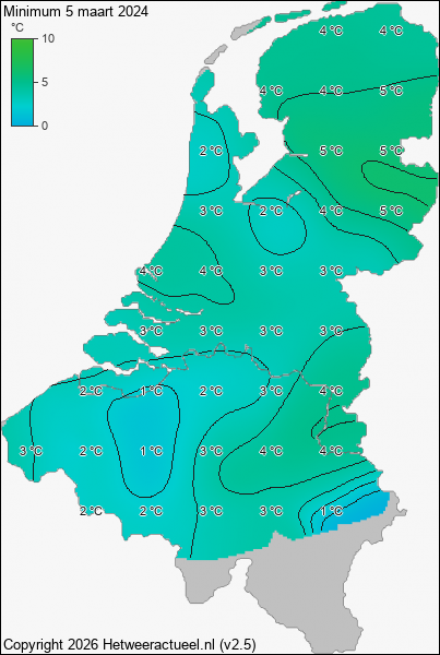 Minimum temperatuur 5 maart 2024