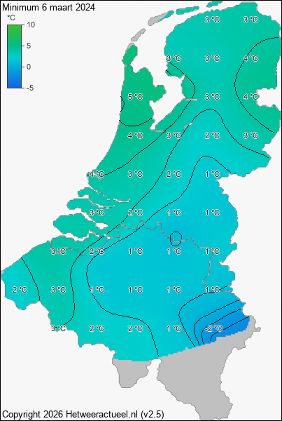 Minimum temperatuur 6 maart 2024