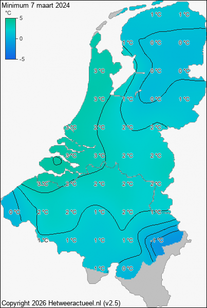 Minimum temperatuur 7 maart 2024