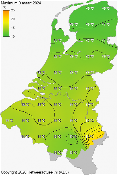Maximum temperatuur 9 maart 2024